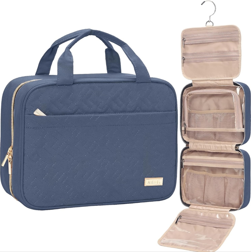 Expandable Makeup Toiletry Bag Zip Up NWT Blue Travel